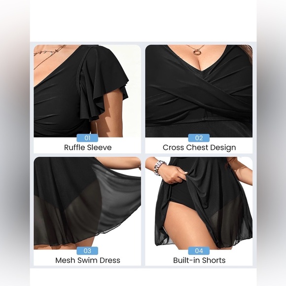 🆕Plus Size One Piece Swim Dress Tummy Control Swimsuit - Picture 2 of 3